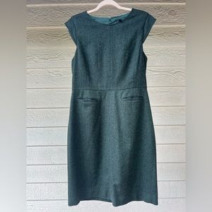 JCrew Forest Green Tweed Cap Sleeve Sheath with Pockets size 14 Tall